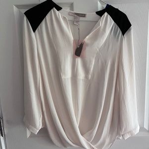 Cream and black sheer flowy blouse